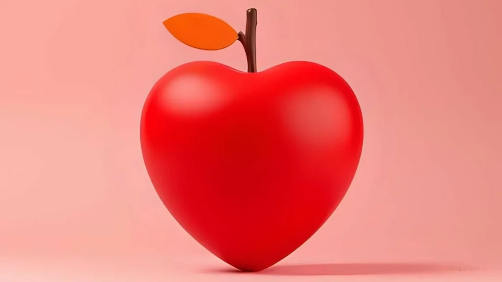3D red apple shaped like a heart symbolizing apple’s importance for heart health