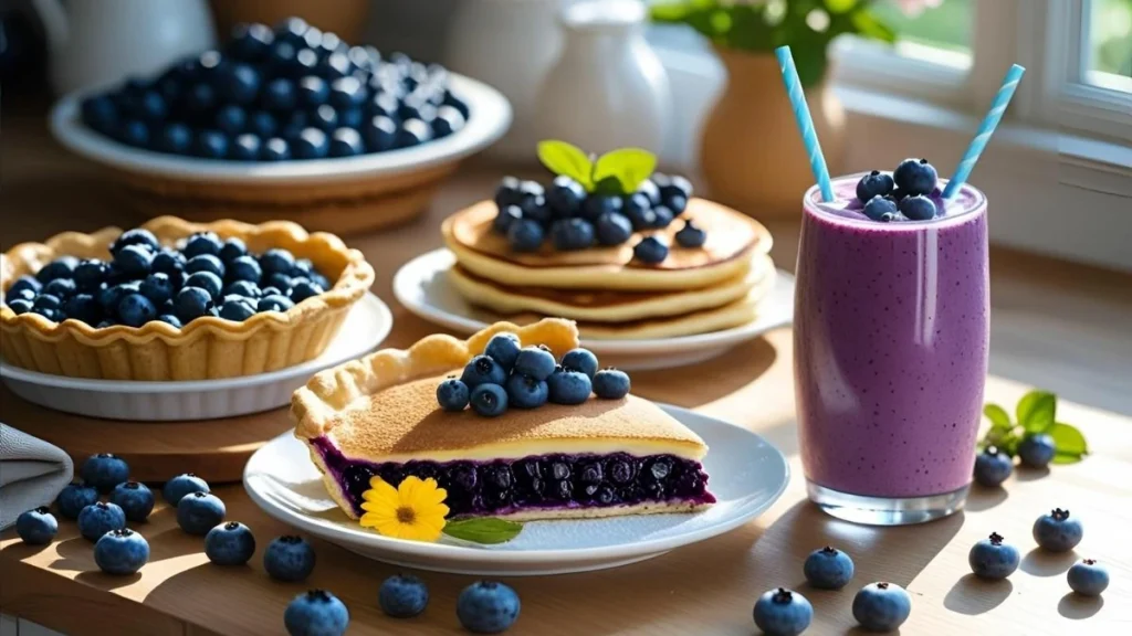 Blueberry juice glass with a sandwich on a white plate highlighting the health benefits of blueberries